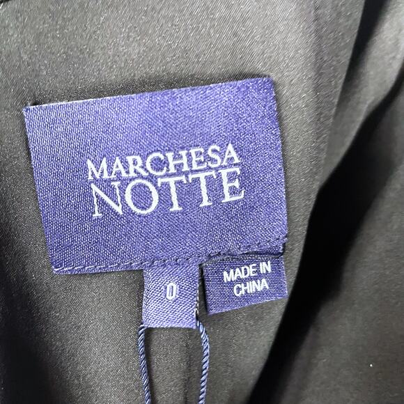 Marchesa Embroidered Tulle Midi Dress Black Blue 3D Floral Off Shoulder Sz 0 - Picture 10 of 12